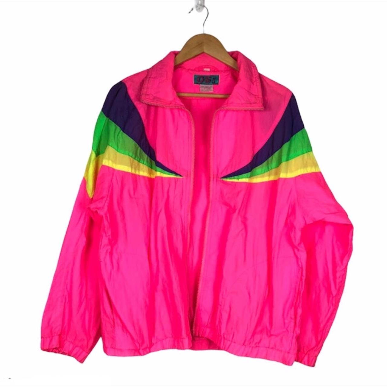 Vintage 80’s Nylon Neon Windbreaker Jacket Neon... - Depop