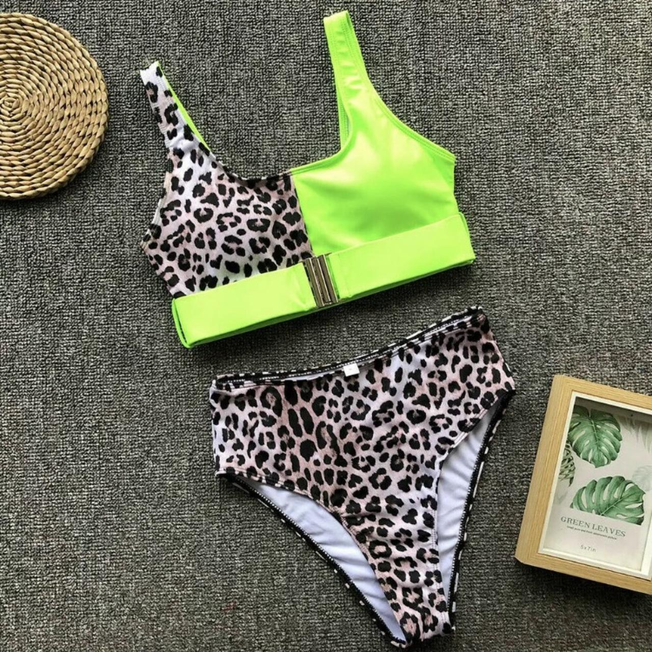 neon green and leopard swimsuit