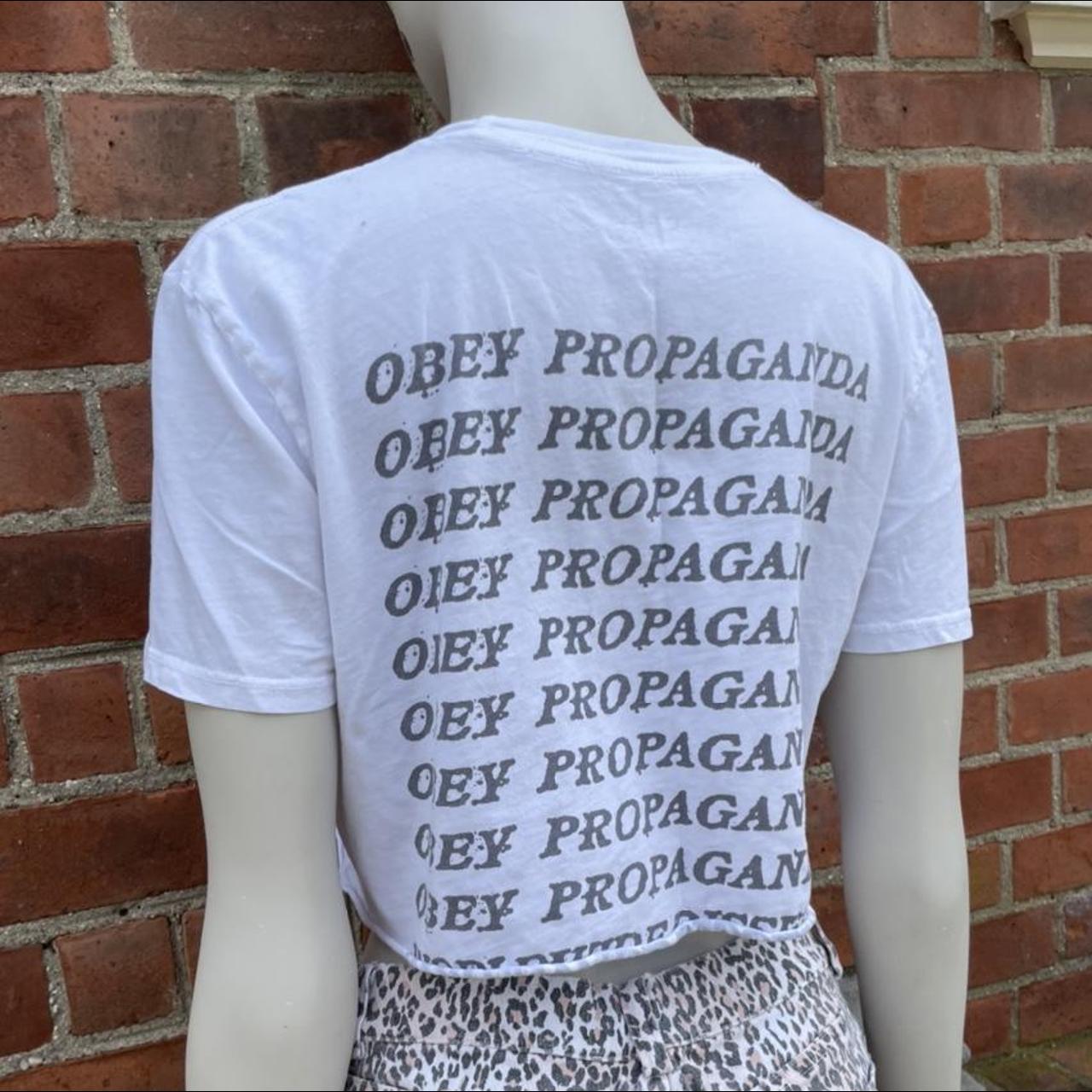 Obey Propaganda cropped T-shirt. Stretchy material. - Depop