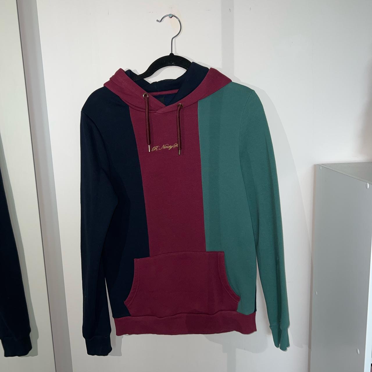 riverisland hoodie red navy green stripy block mens... - Depop
