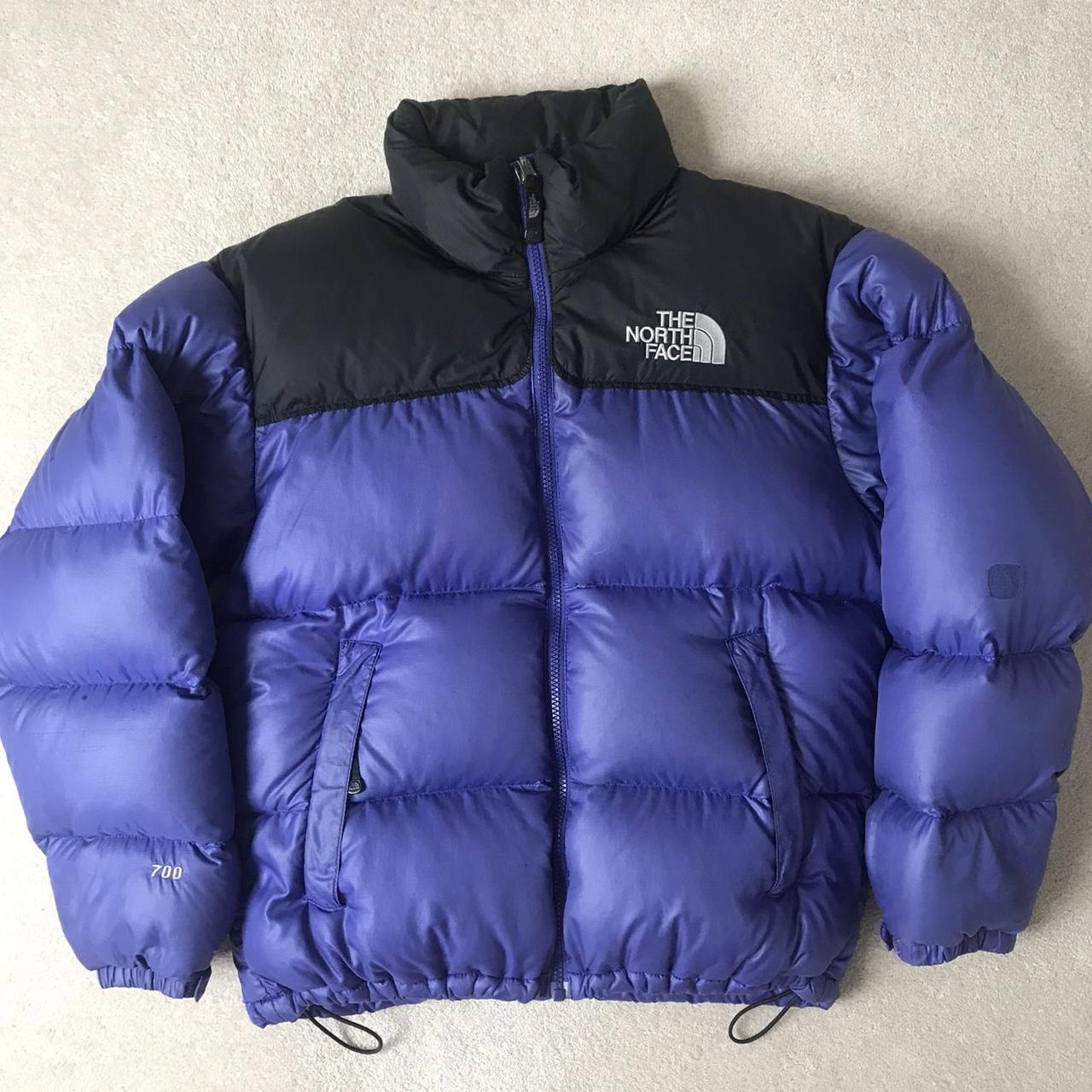 Purple and black North Face puffer jacket nuptse 700... - Depop