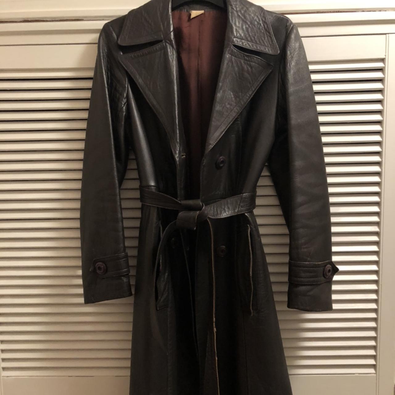 Genuine vintage dark brown leather coat, tiniest of... - Depop