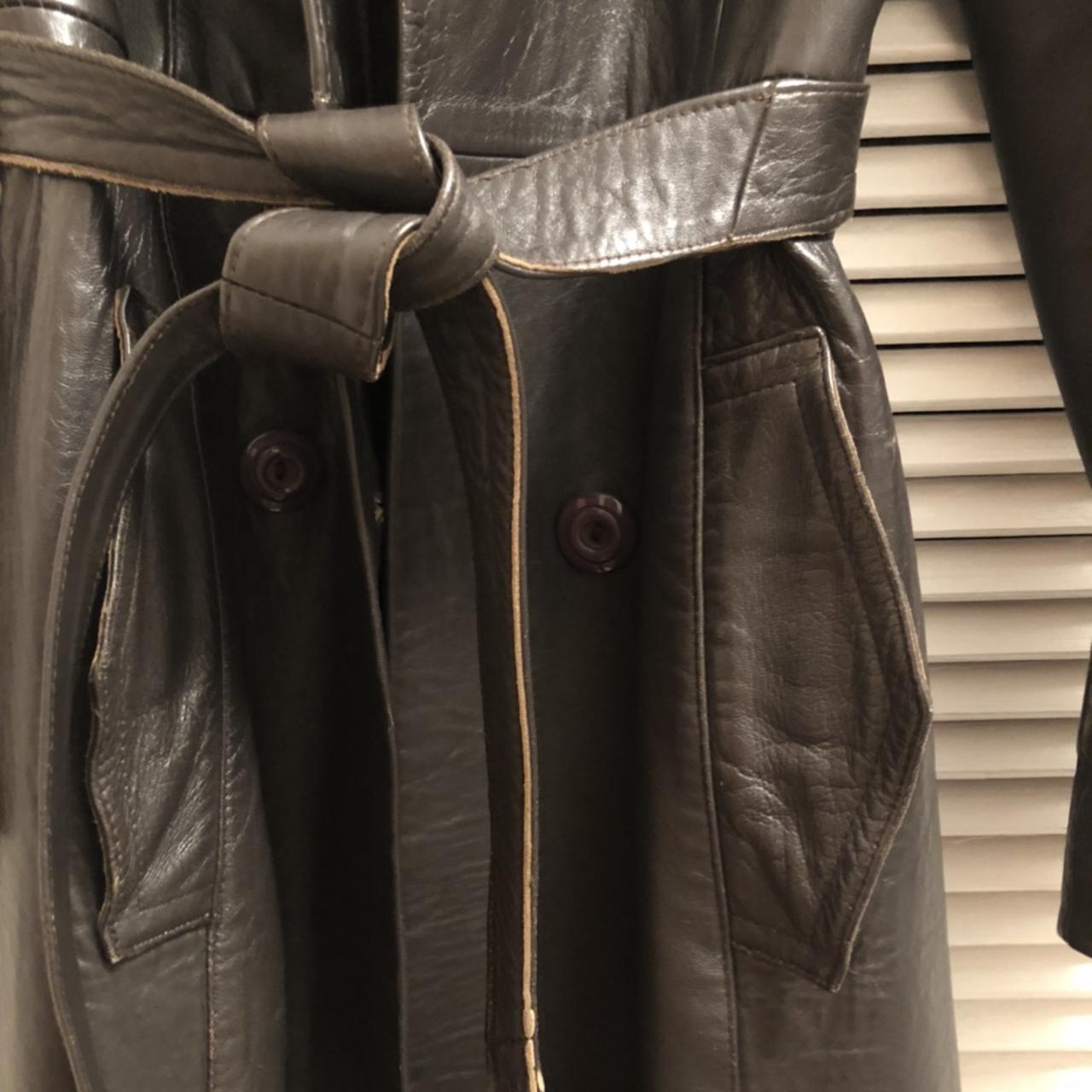 Genuine vintage dark brown leather coat, tiniest of... - Depop