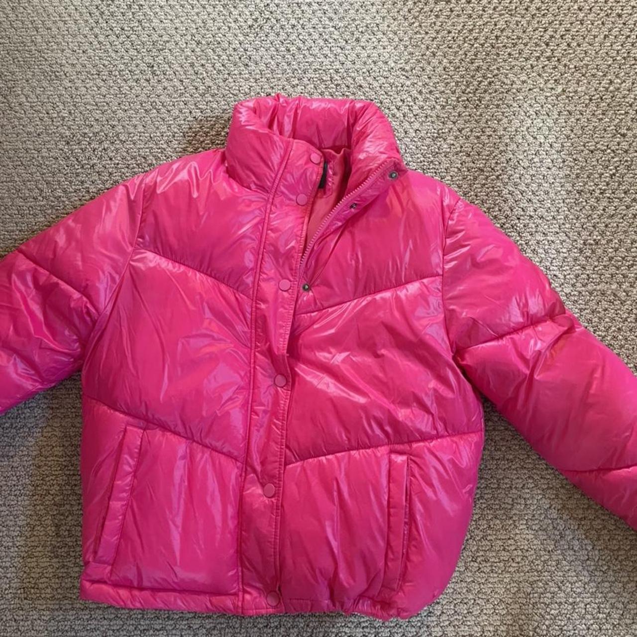 Hot pink puffer jacket. Fits like an size S - Depop