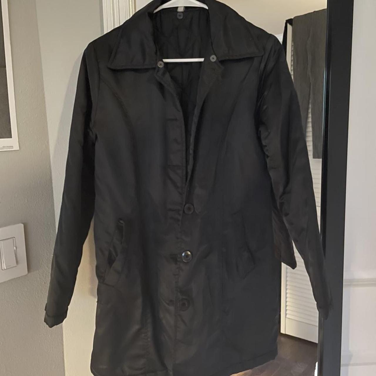 BLACK TRENCH COAT Black long jacket with some puffy... - Depop