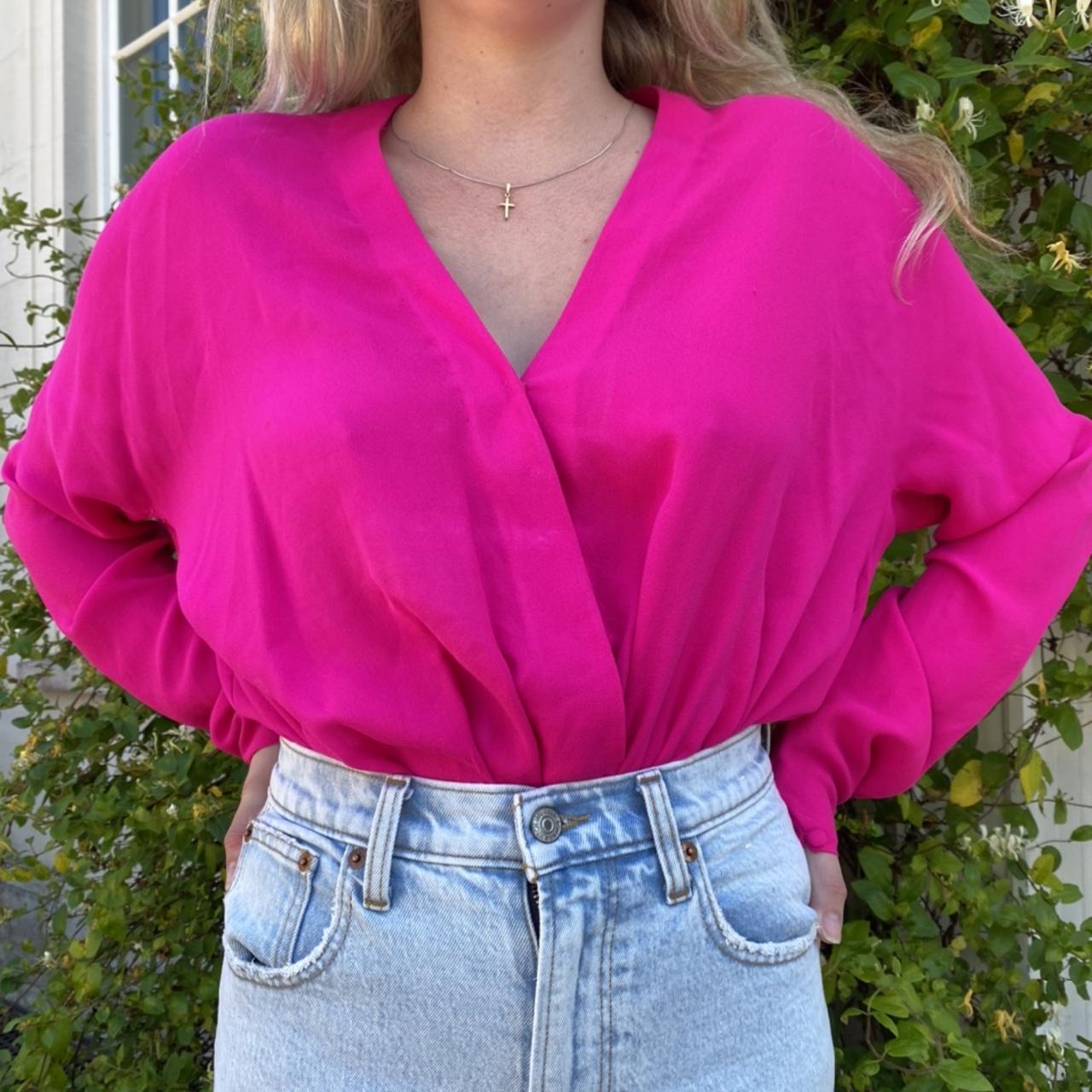 vintage pink shirt bodysuit, v eye catching! - Depop