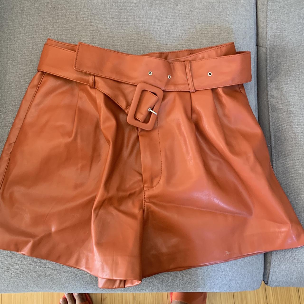 Burnt Orange Leather Shorts. Never Worn. Size L. New... - Depop