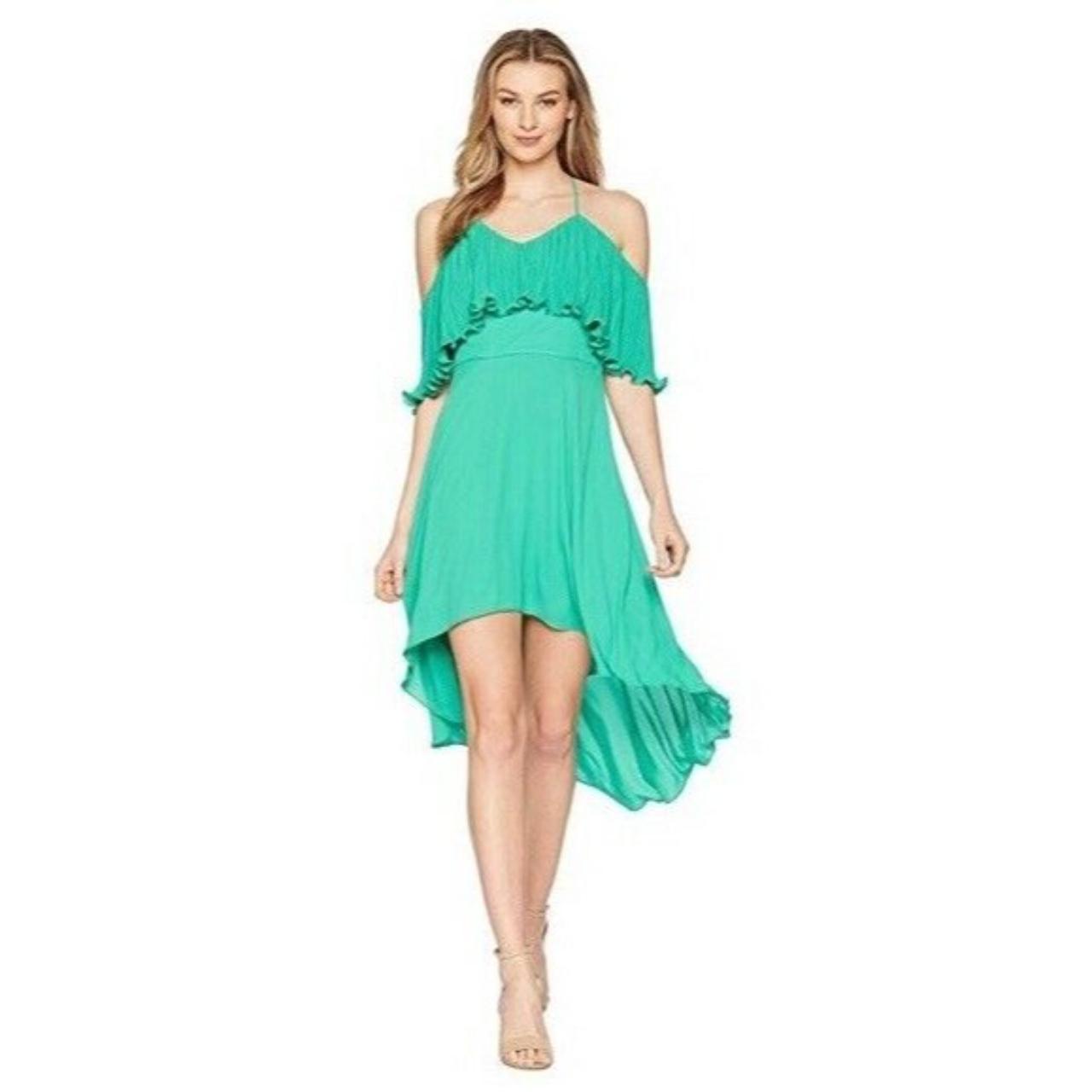 Halston heritage green pleated dress hotsell