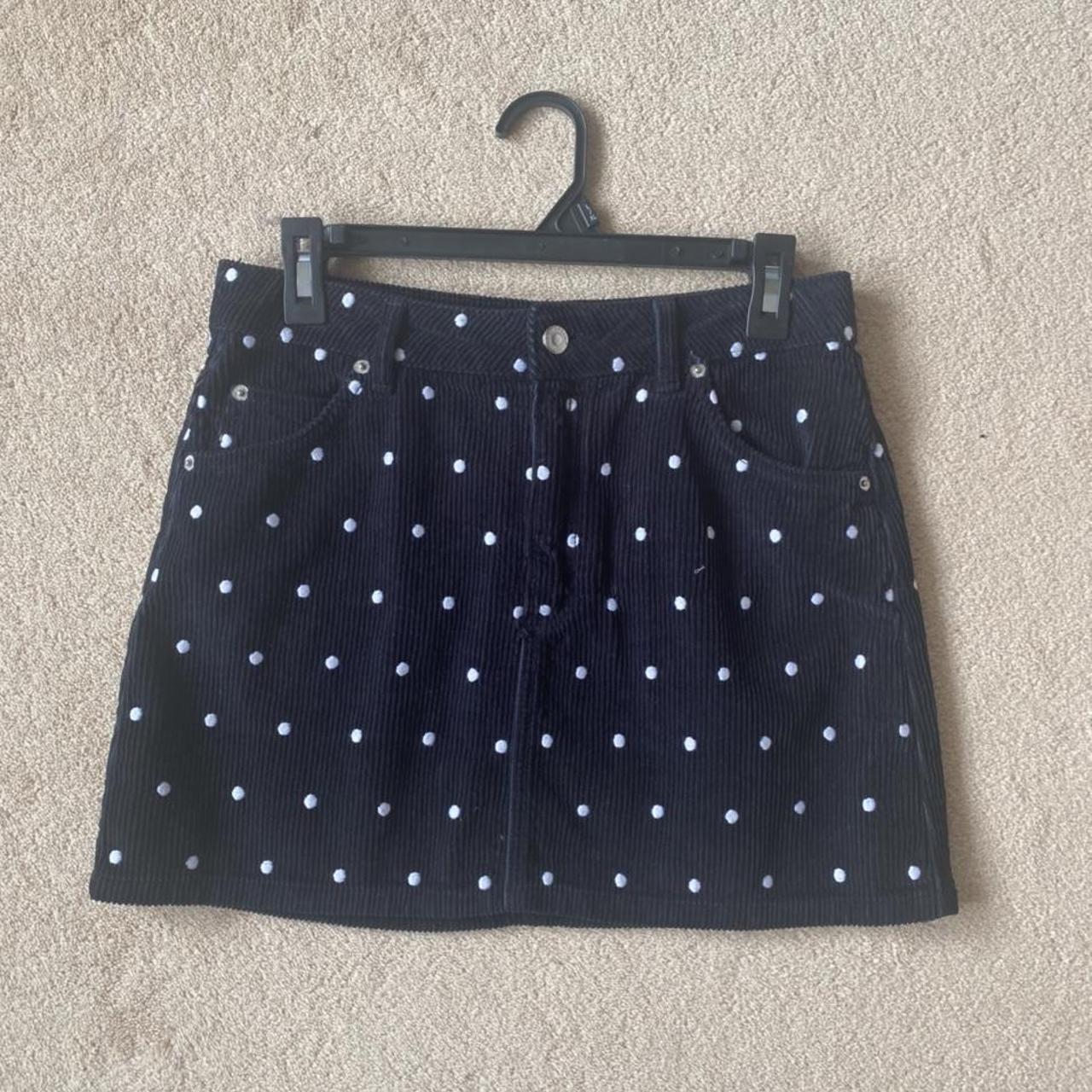 Top Shop black Polka dot corduroy skirt- size 10/uk... - Depop