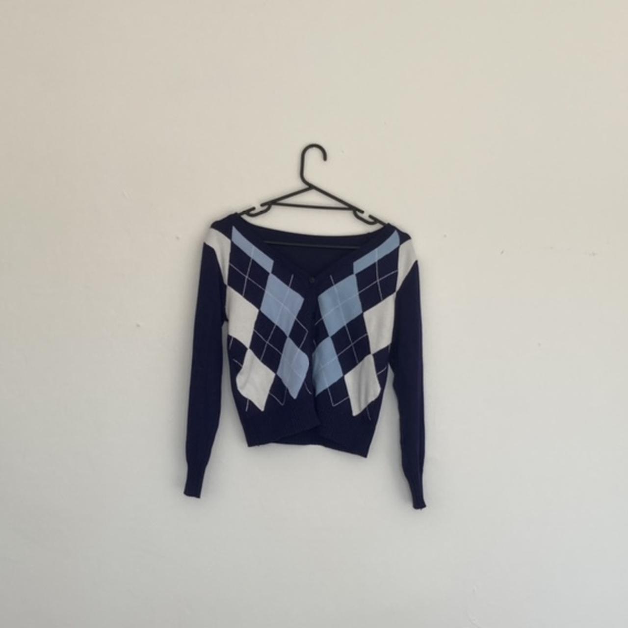 super cute navy argyle sweater size medium but would... - Depop