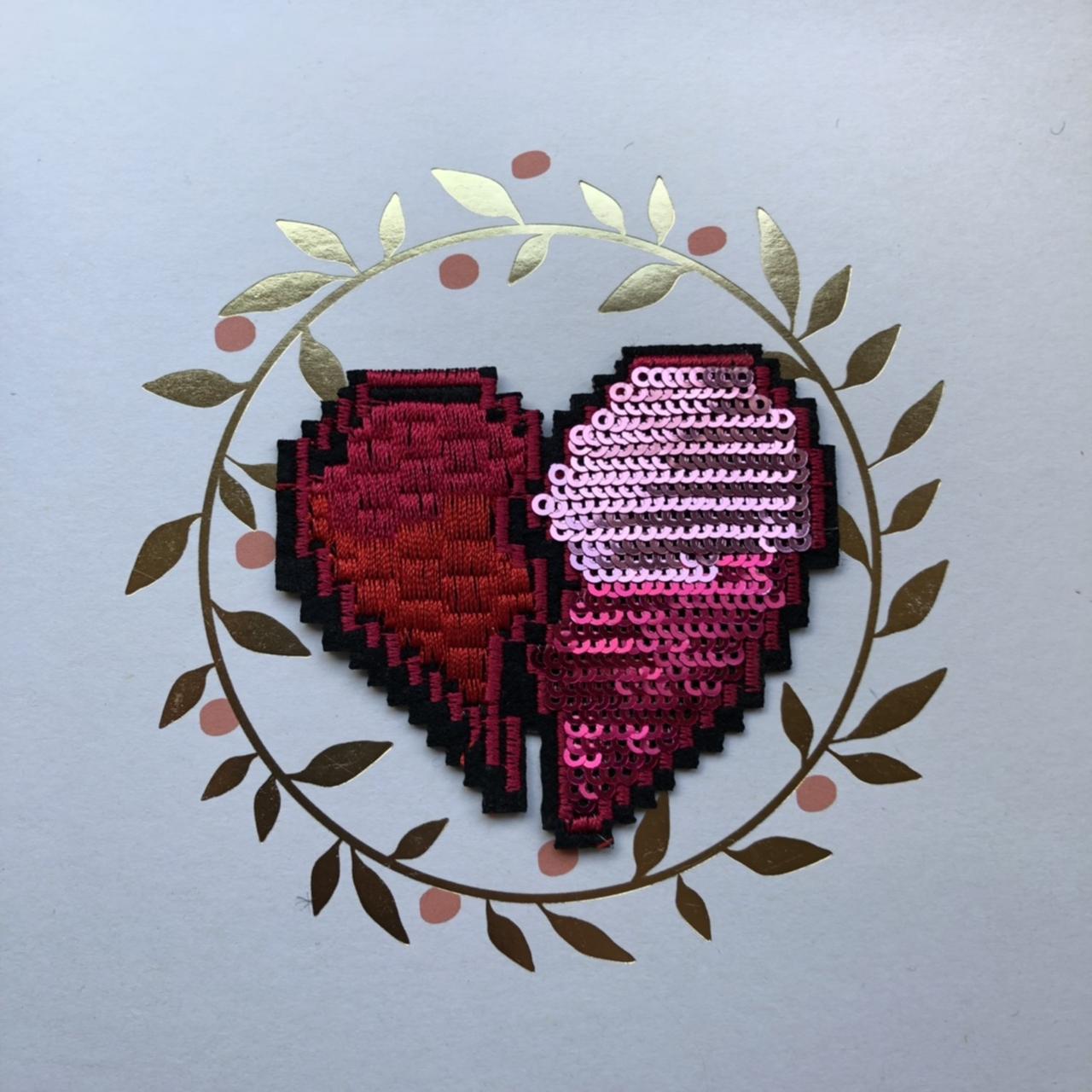 Broken Heart Embroidered Iron on Patch Red