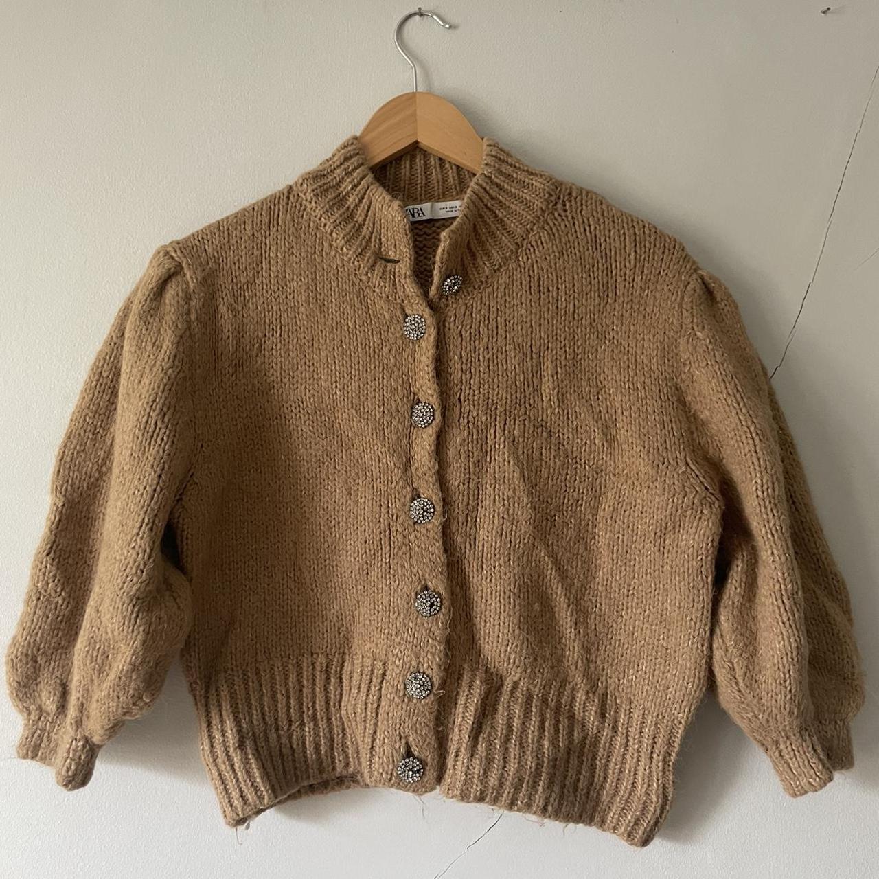 ZARA Wool Blend Cardigan with Rhinestone Buttons... - Depop