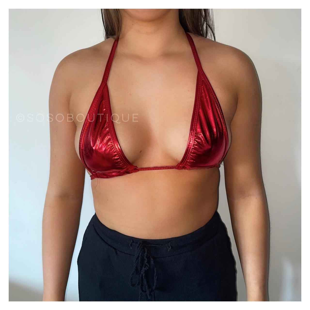 🤍 red leather bra 😍 red shiny bra black pvc bra red - Depop