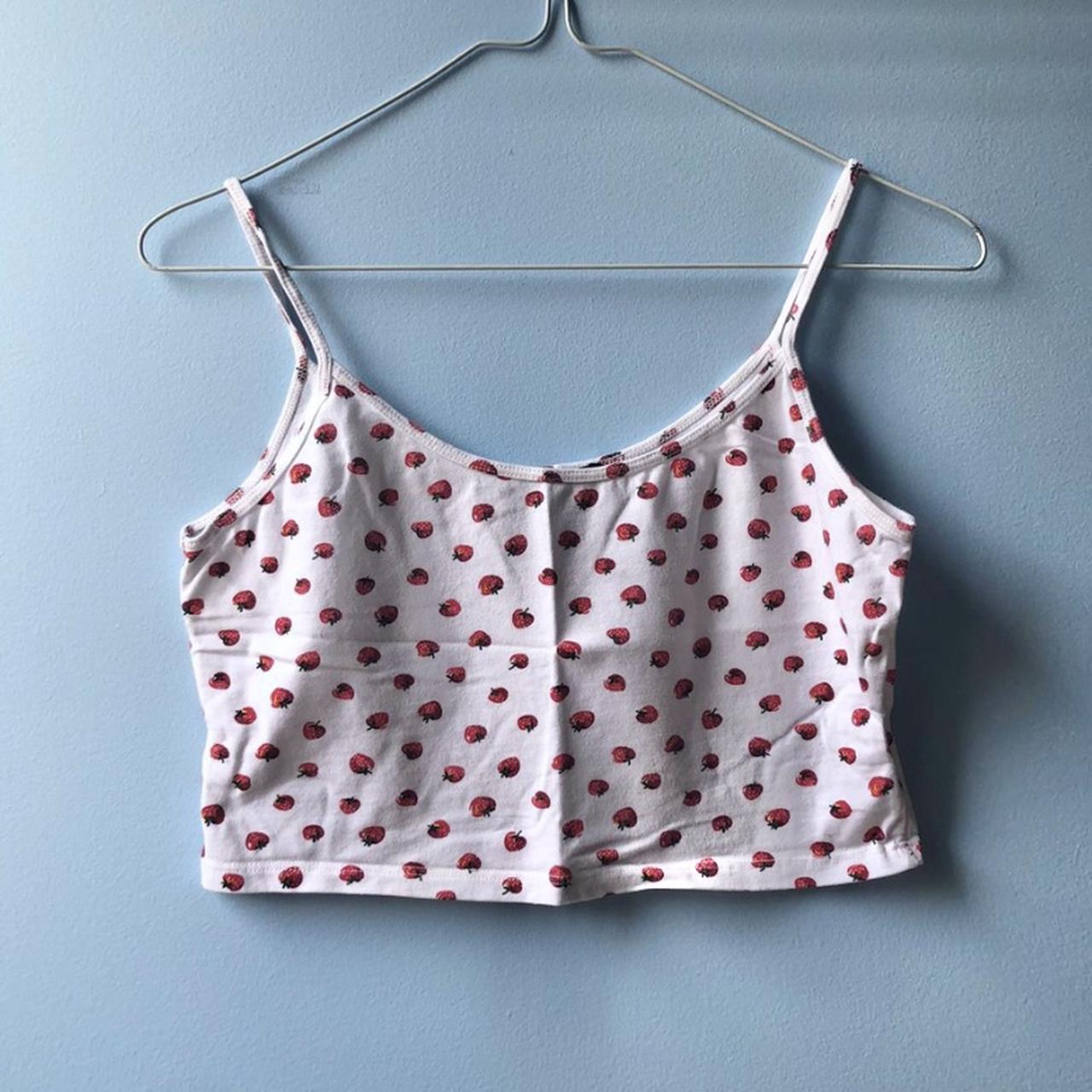 Brandy Melville Women's White and Red Crop-top | Depop