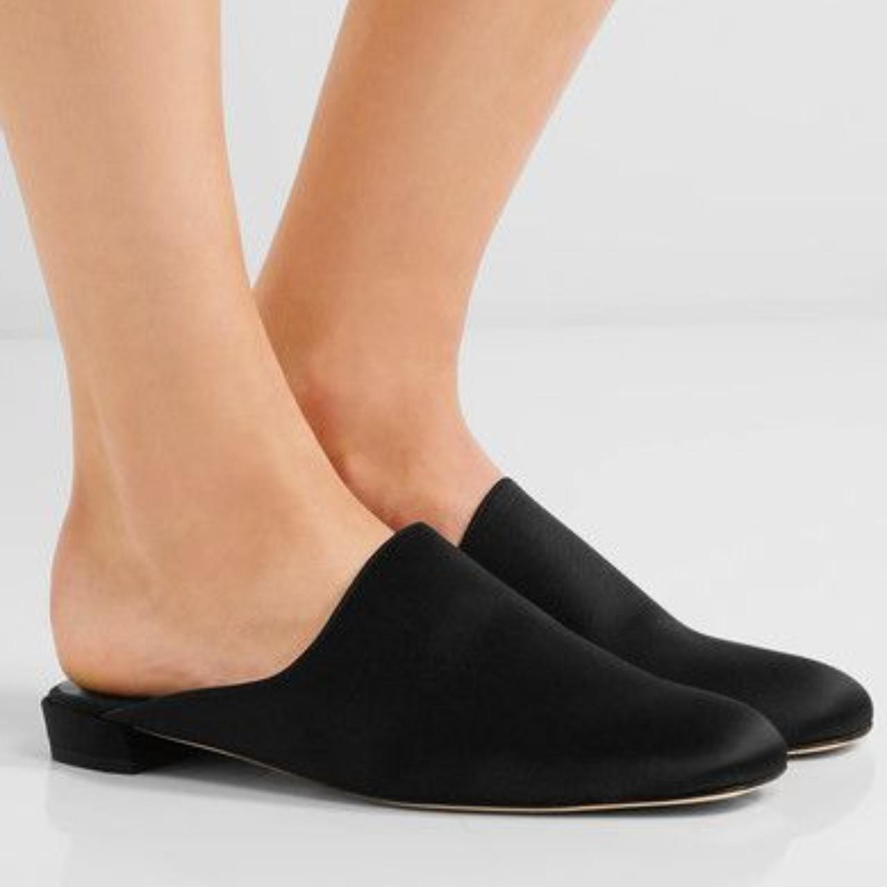 Stuart Weitzman Mulearky Satin Mule in black. Size