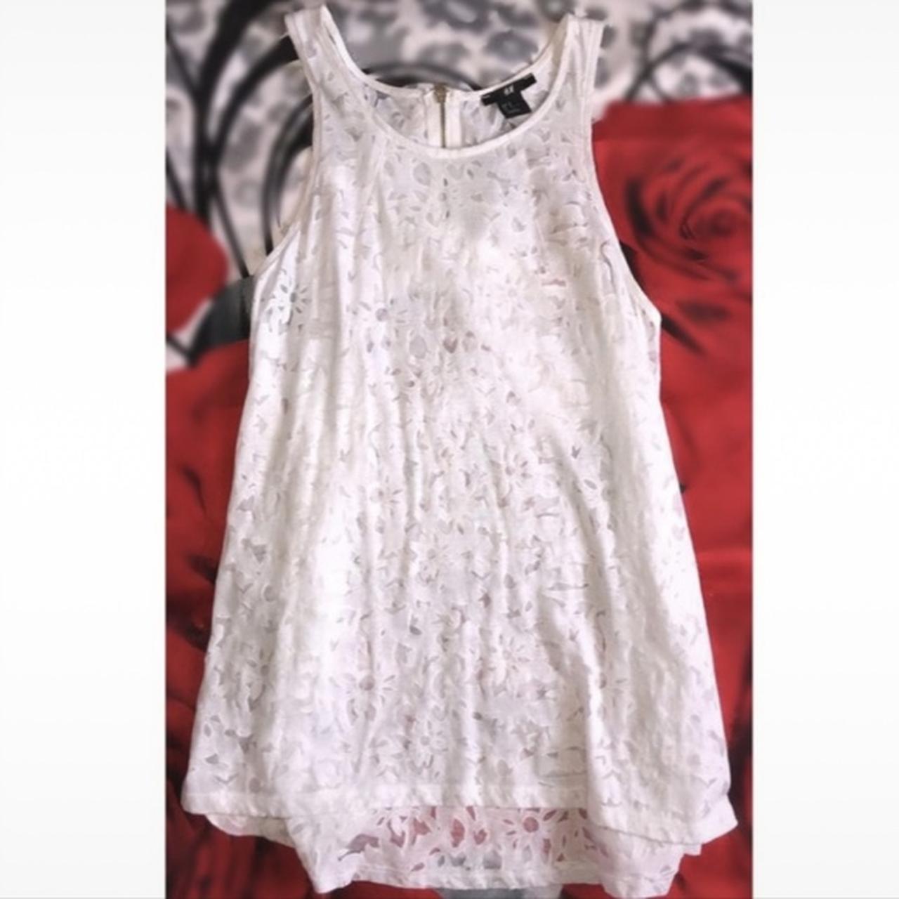 White floral top. thin material, see through ish as... - Depop