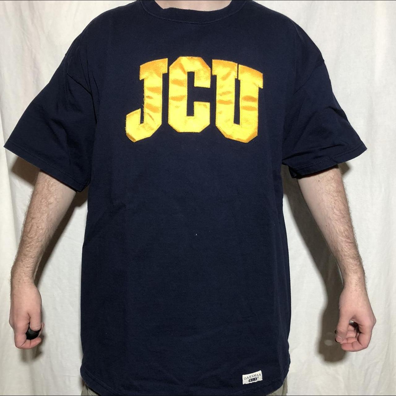 Men's Navy and Yellow T-shirt | Depop