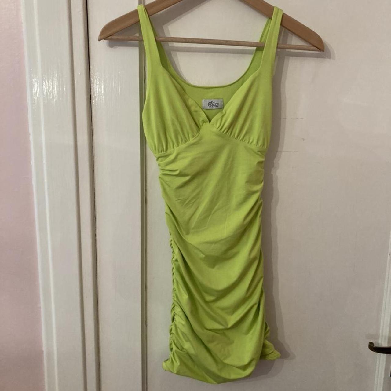 Women’s Oh Polly lime green rouged bodycon dress. UK... - Depop