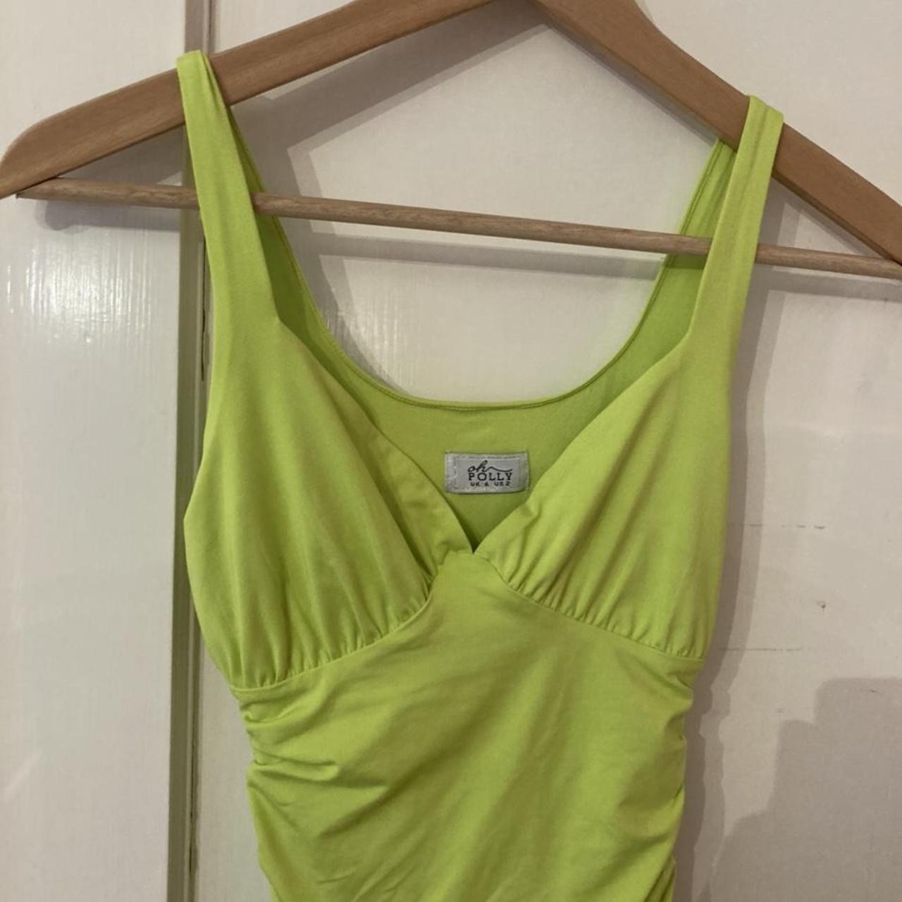 Women’s Oh Polly lime green rouged bodycon dress. UK... - Depop