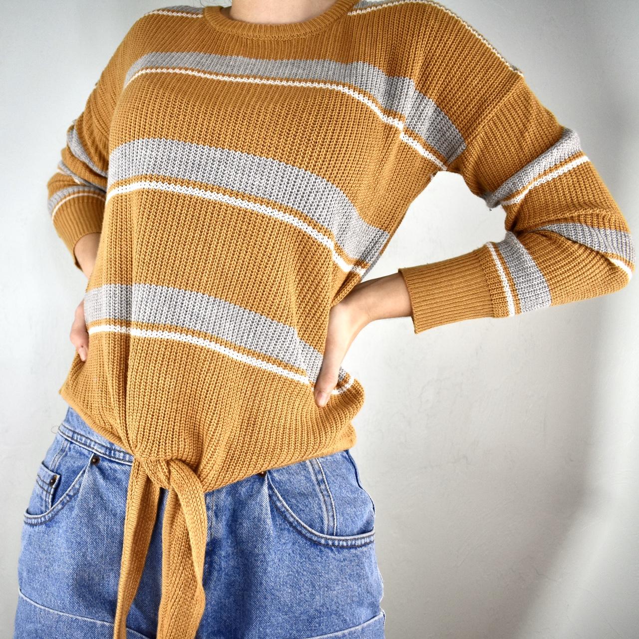 Mustard yellow striped sweater -> pale blue Depop