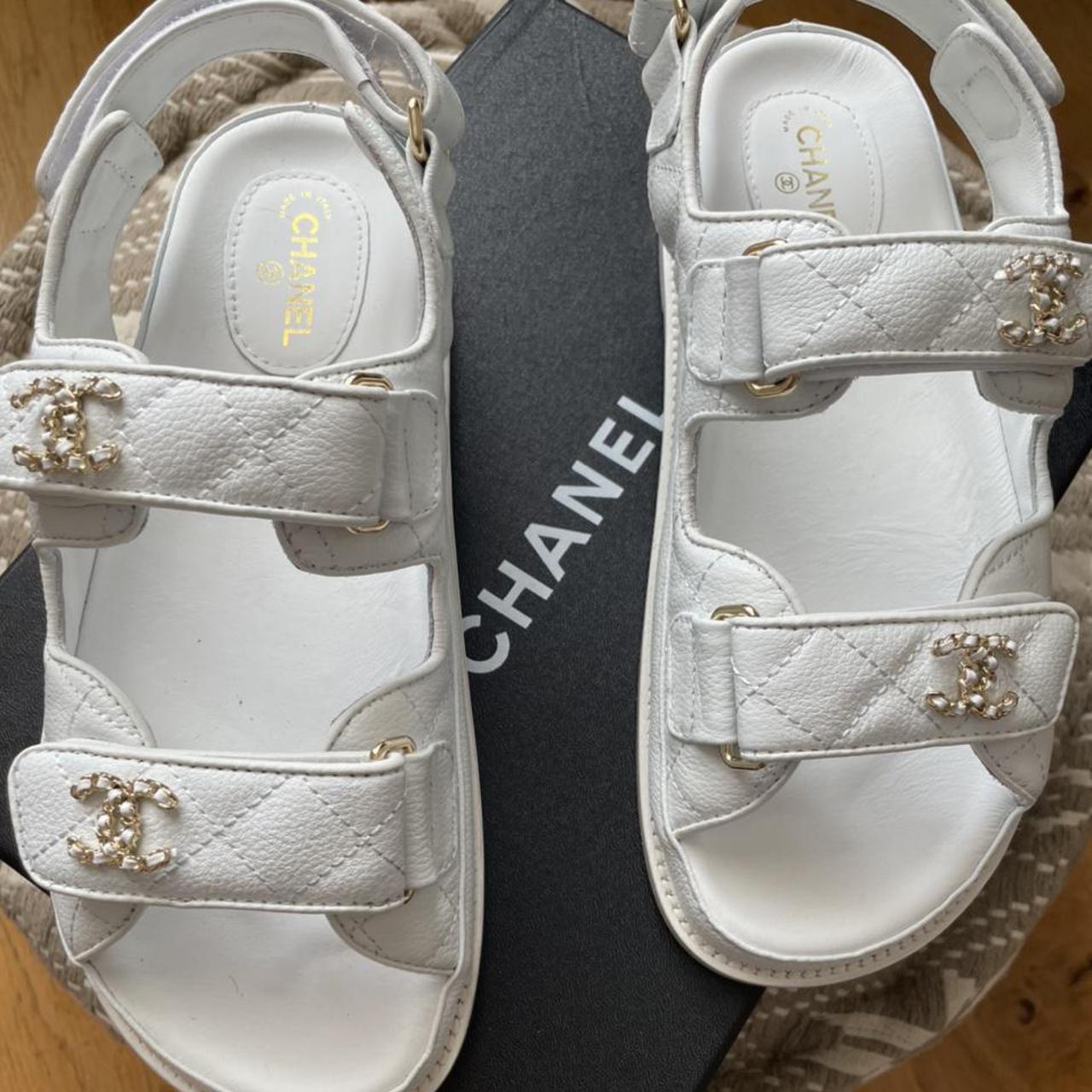 CHANEL White dad sandal Genuine soft leather,... - Depop