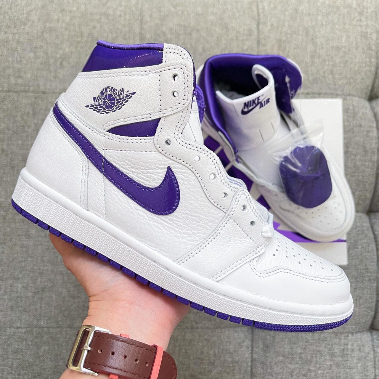 💜🤍 Nike air Jordan 1 retro high white purple shoes... - Depop