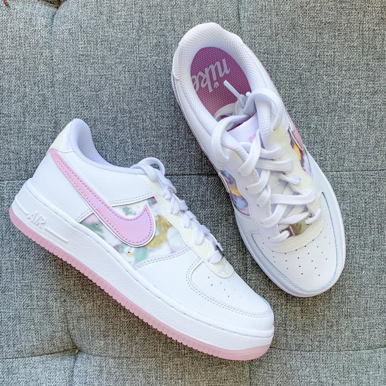 🌷Women’s Nike Air Force 1 white pink shoes... - Depop