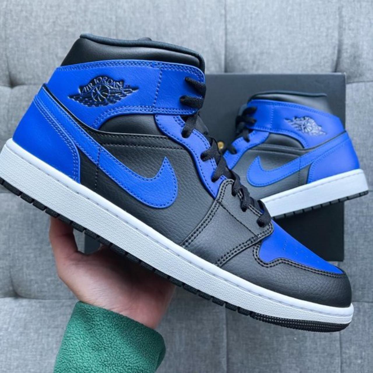 🖤💙🤍 Nike Air Jordan 1 Retro Mid black blue shoes... - Depop