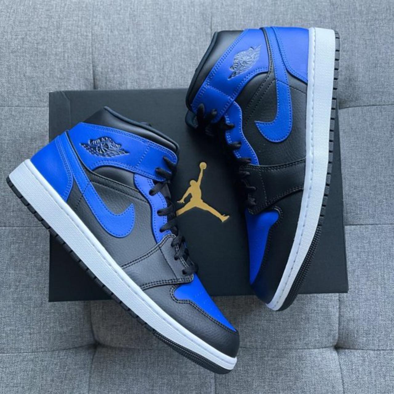 🖤💙🤍 Nike Air Jordan 1 Retro Mid black blue shoes... - Depop