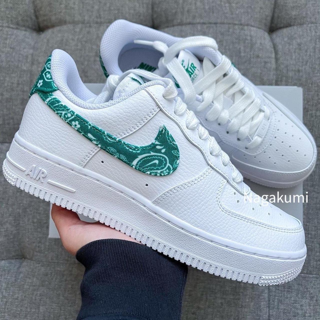 🤍💚 Nike Air Force 1 white green paisley bandana... - Depop