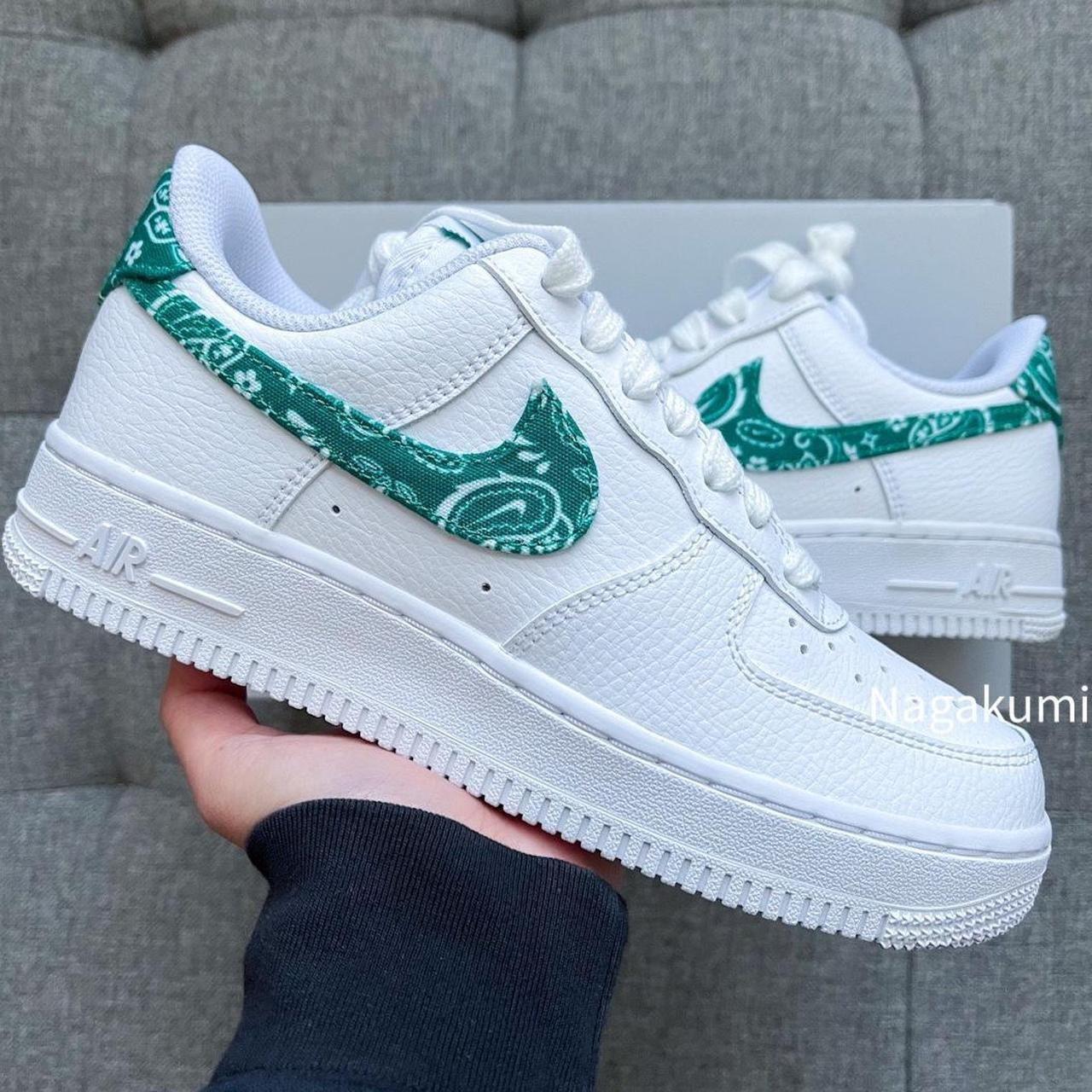 🤍💚 Nike Air Force 1 white green paisley bandana... - Depop