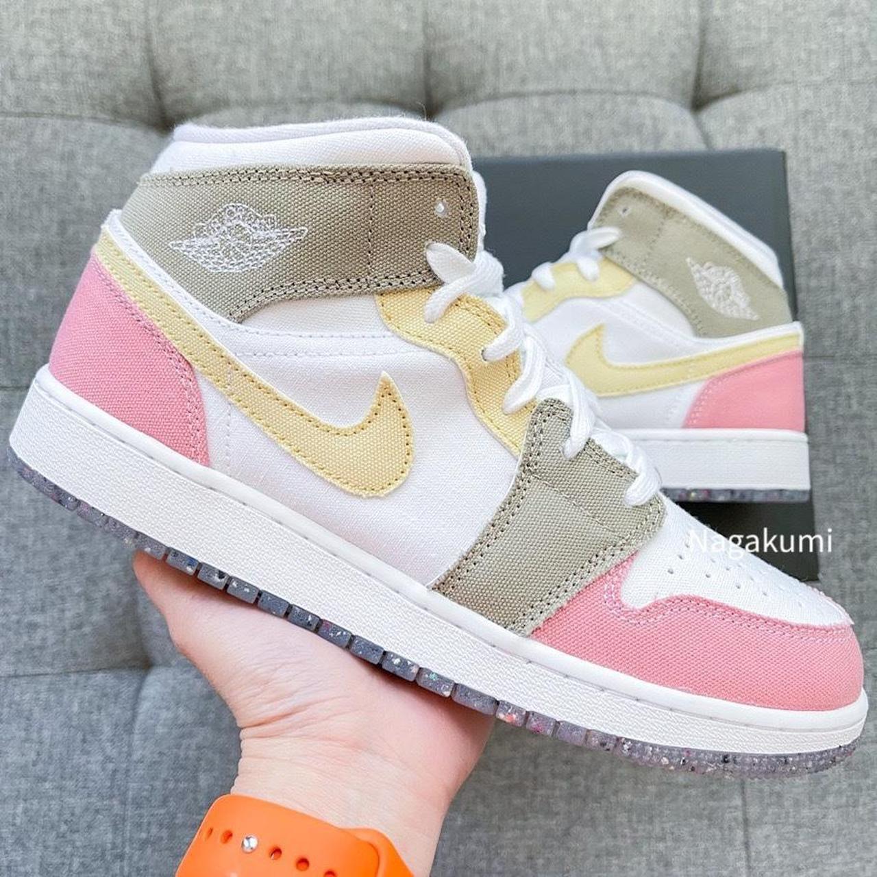 🌸 Nike air Jordan 1 Retro mid pastel color block... - Depop