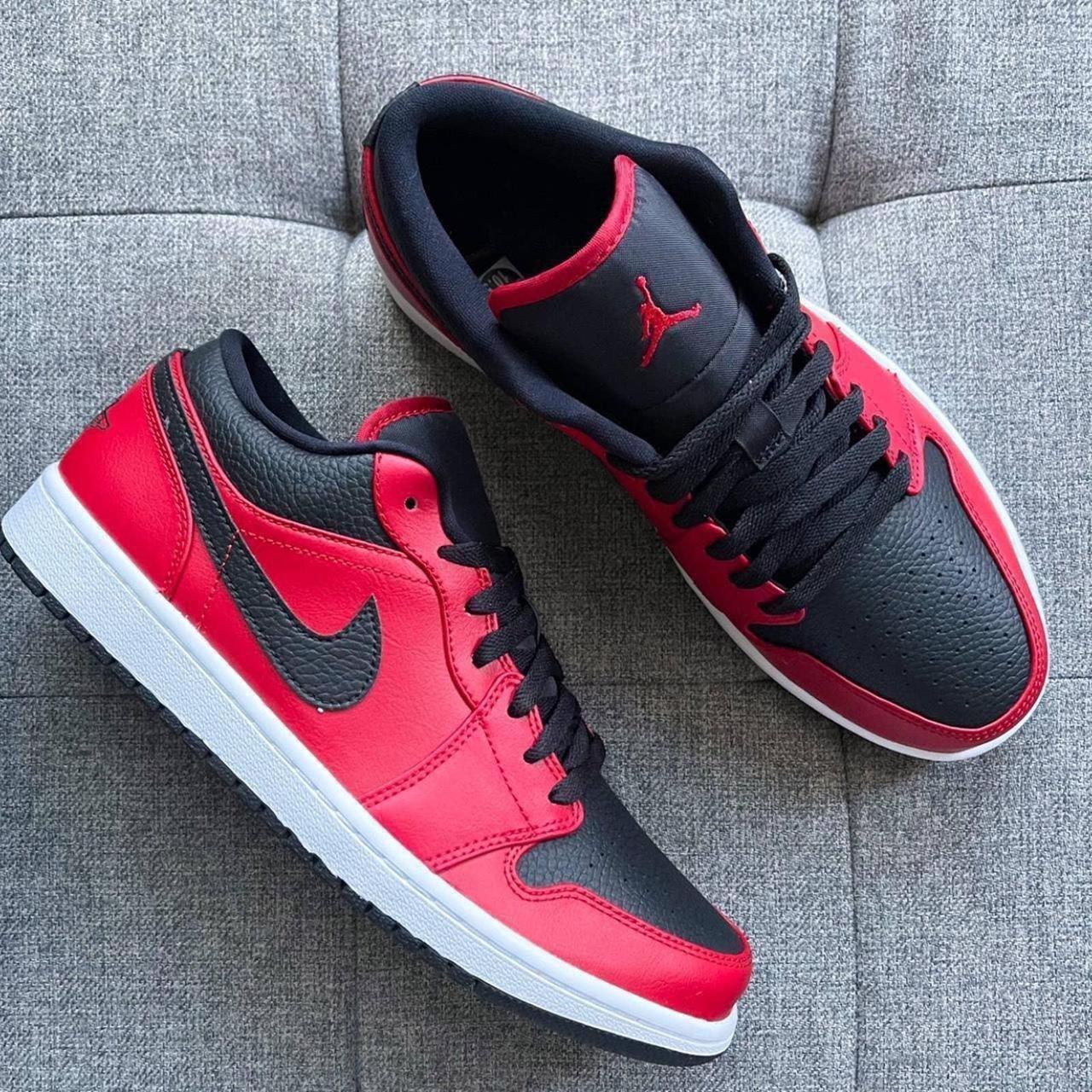️🖤🤍 Air Jordan 1 retro Low red black shoes men's... - Depop