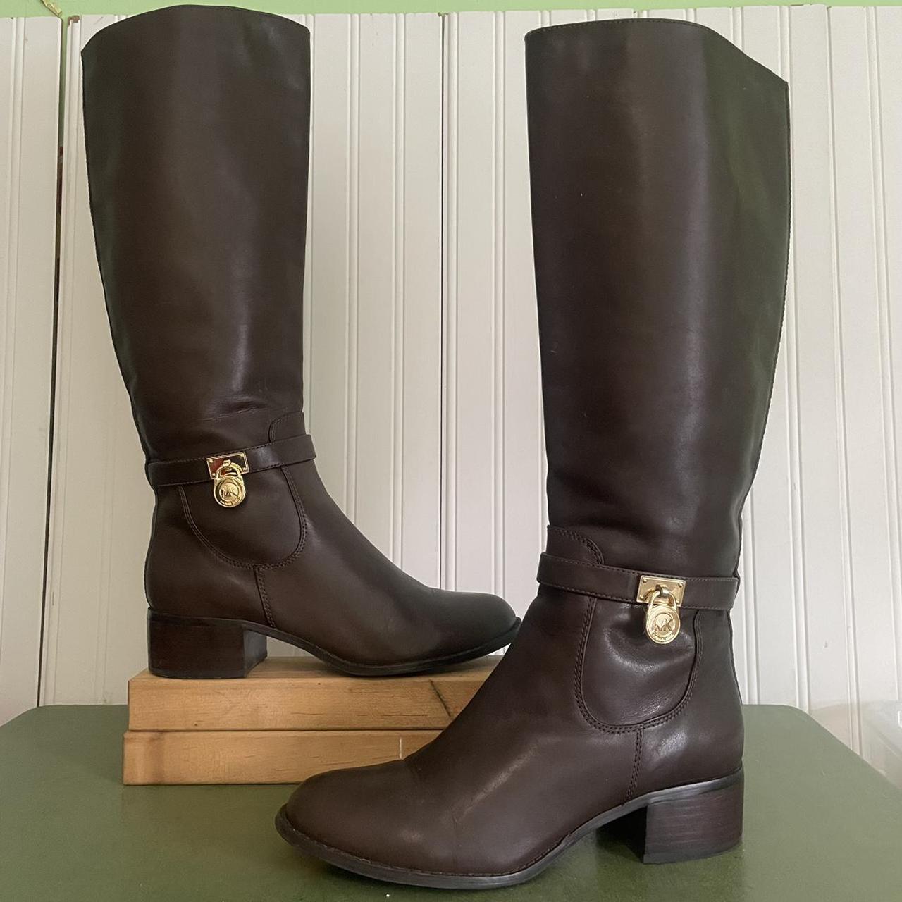 Michael Kors Women's Brown and Gold Boots | Depop