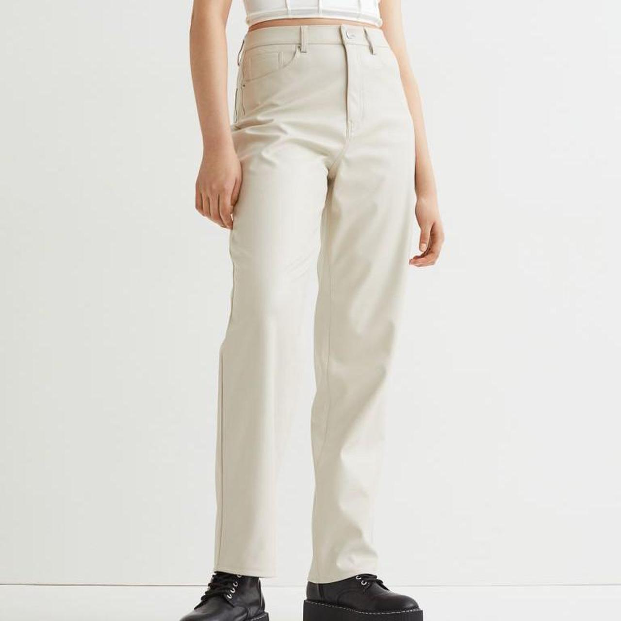 Missguided  Faux Leather Split Hem Trousers  Cream  Missguided