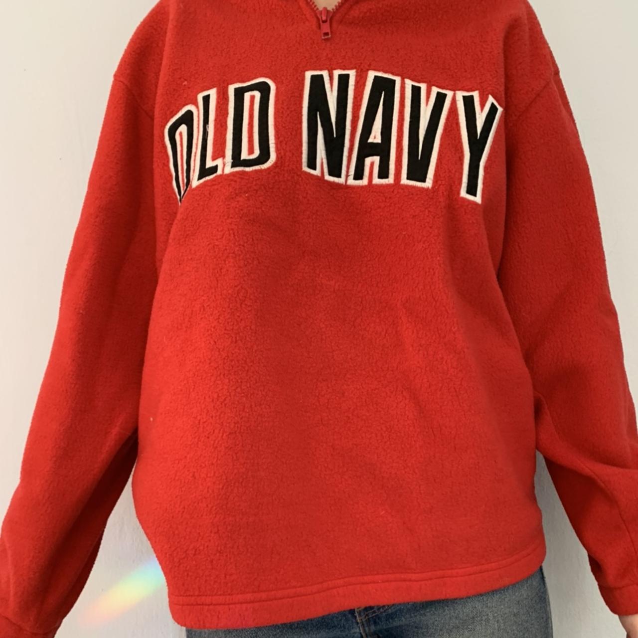 vintage red old navy fleece with stripe on side.... - Depop