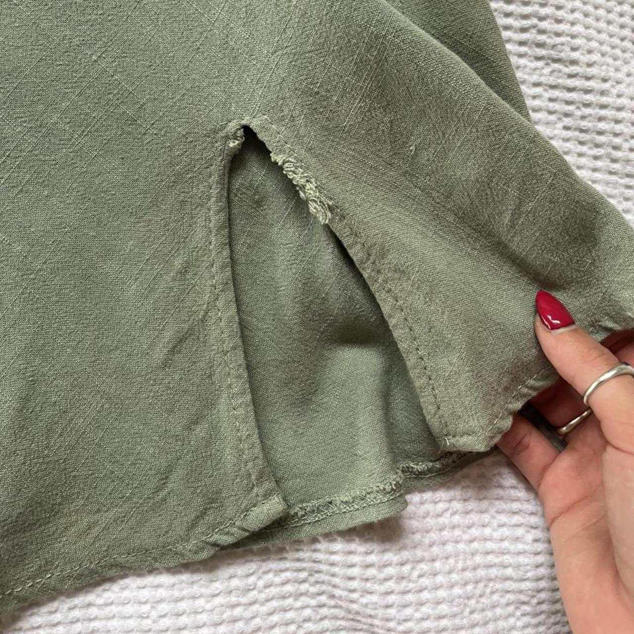 MINI sage green dress - linen material - small... - Depop