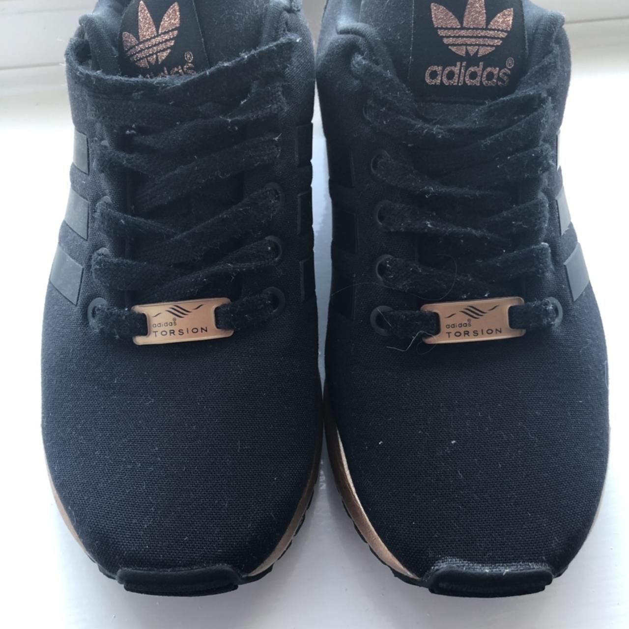 Pompeii Versnel micro Rose Gold and Black Adidas ZX Flux Trainers - UK... - Depop