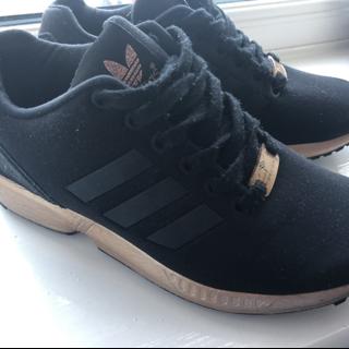 Rose Gold and Black Adidas ZX Flux Trainers - Depop
