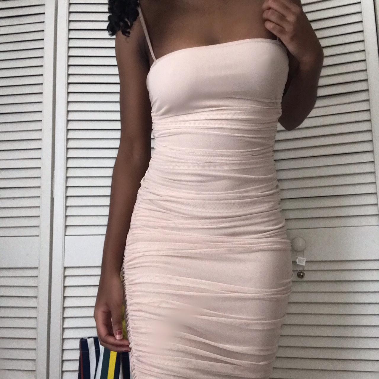Nude Strappy Mesh Ruched Midaxi Dress