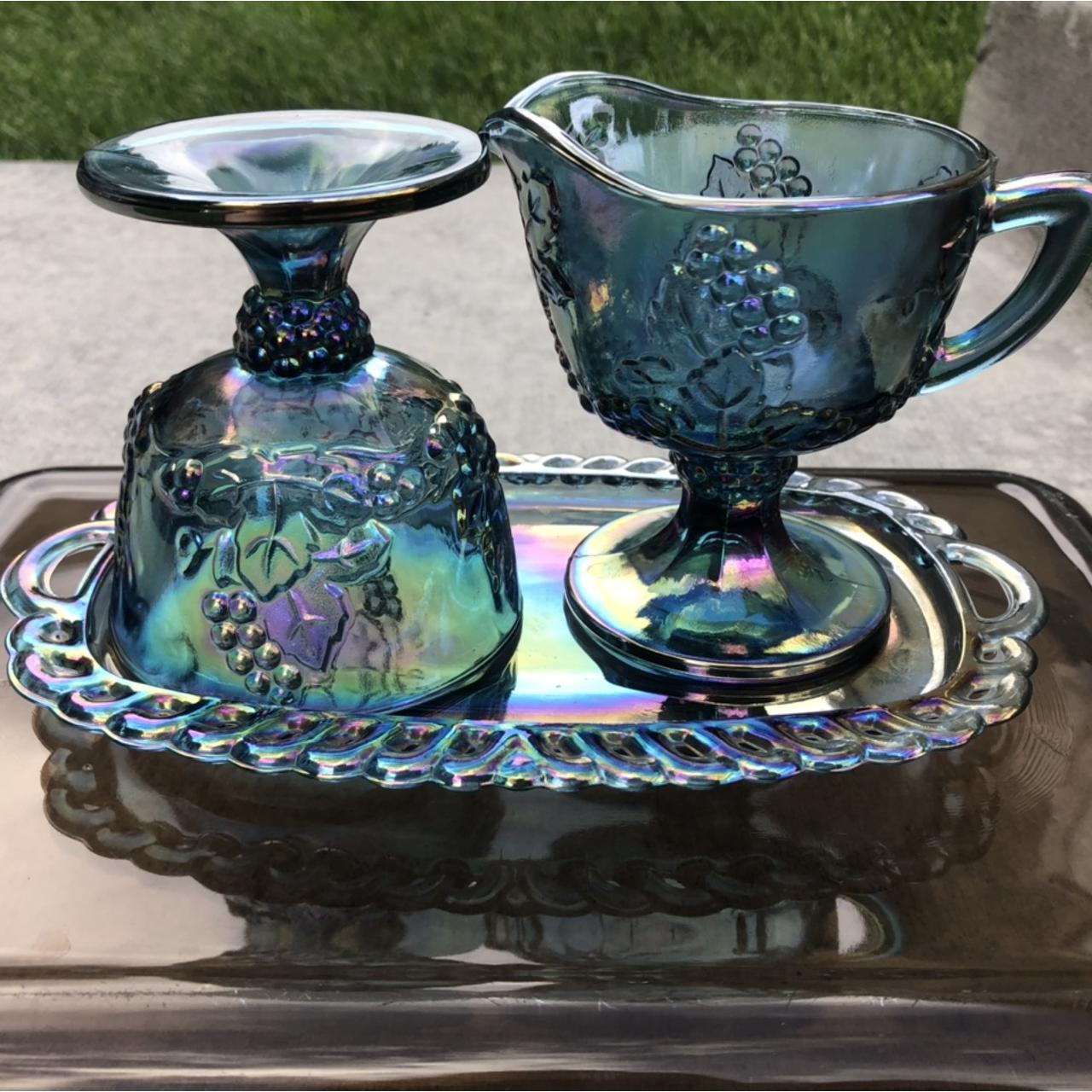 Vintage Rainbow Carnival Glass 3-piece Tea cup