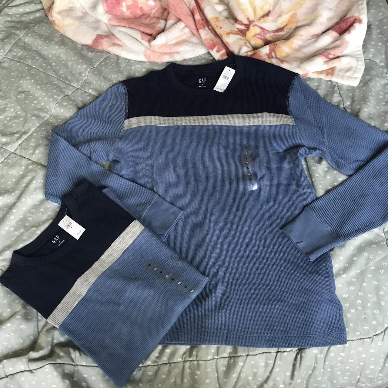 Navy / blue / grey stripe long sleeve tee / sweater... - Depop