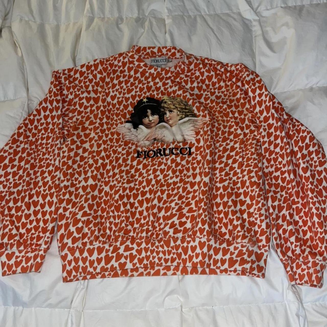 Fiorucci red and white cherub heart crewneck Size... - Depop