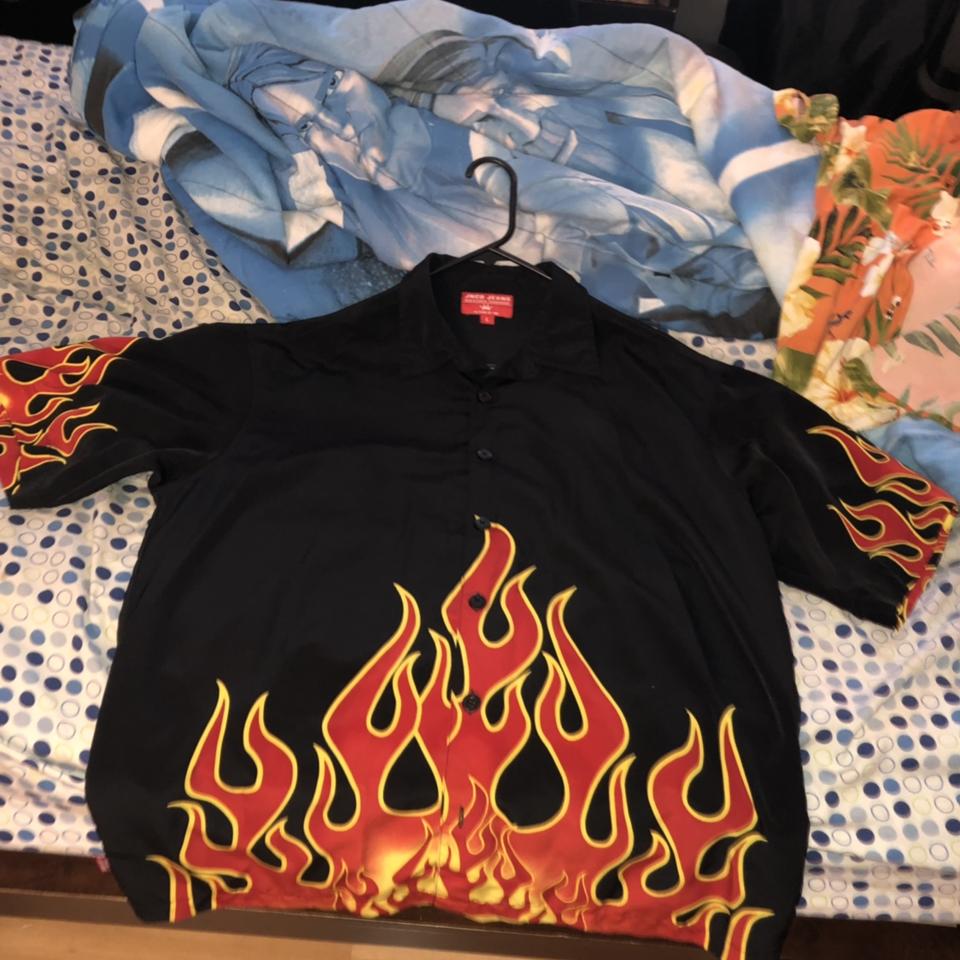 Flame Fire Button Up Shirt ✩ no size tag ✩ fits - Depop