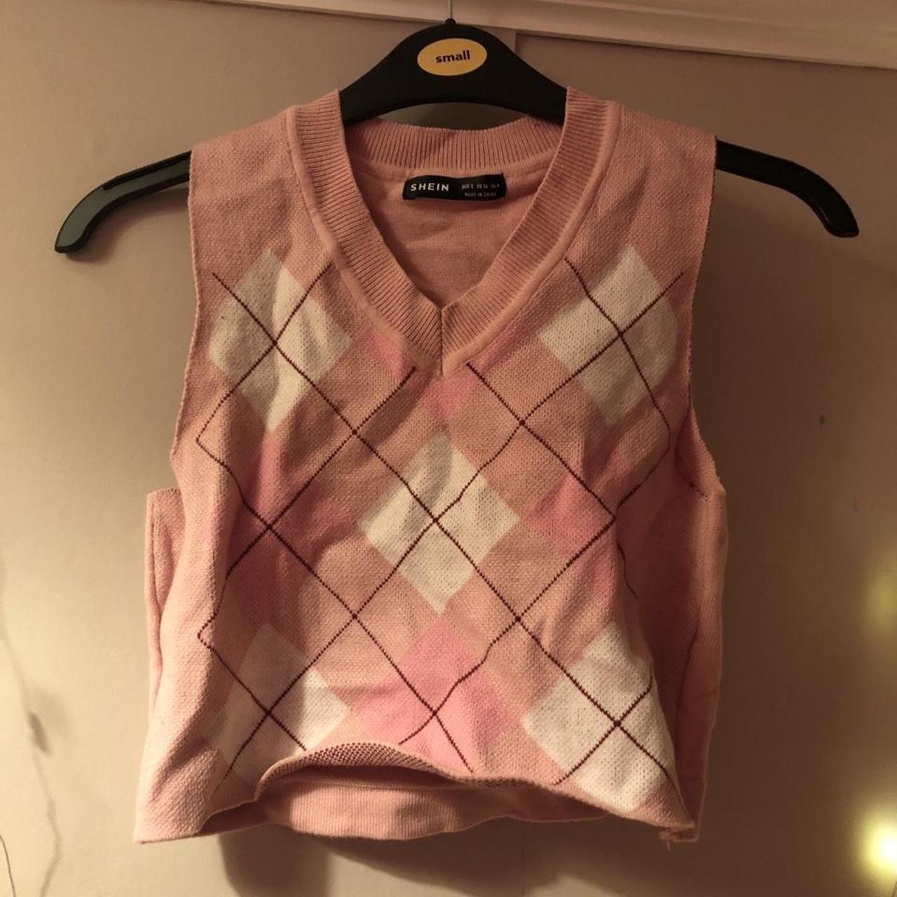 Pink Argyle Cropped Sweater Vest From Shein Worn Depop