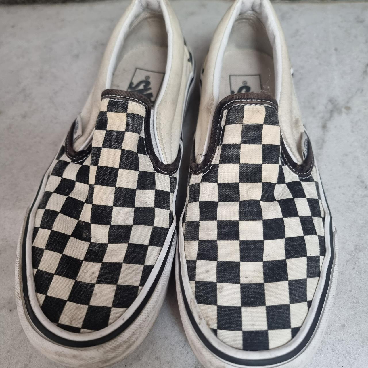 Vans 5 38 Check Black white Canvas Loafers Skater... - Depop