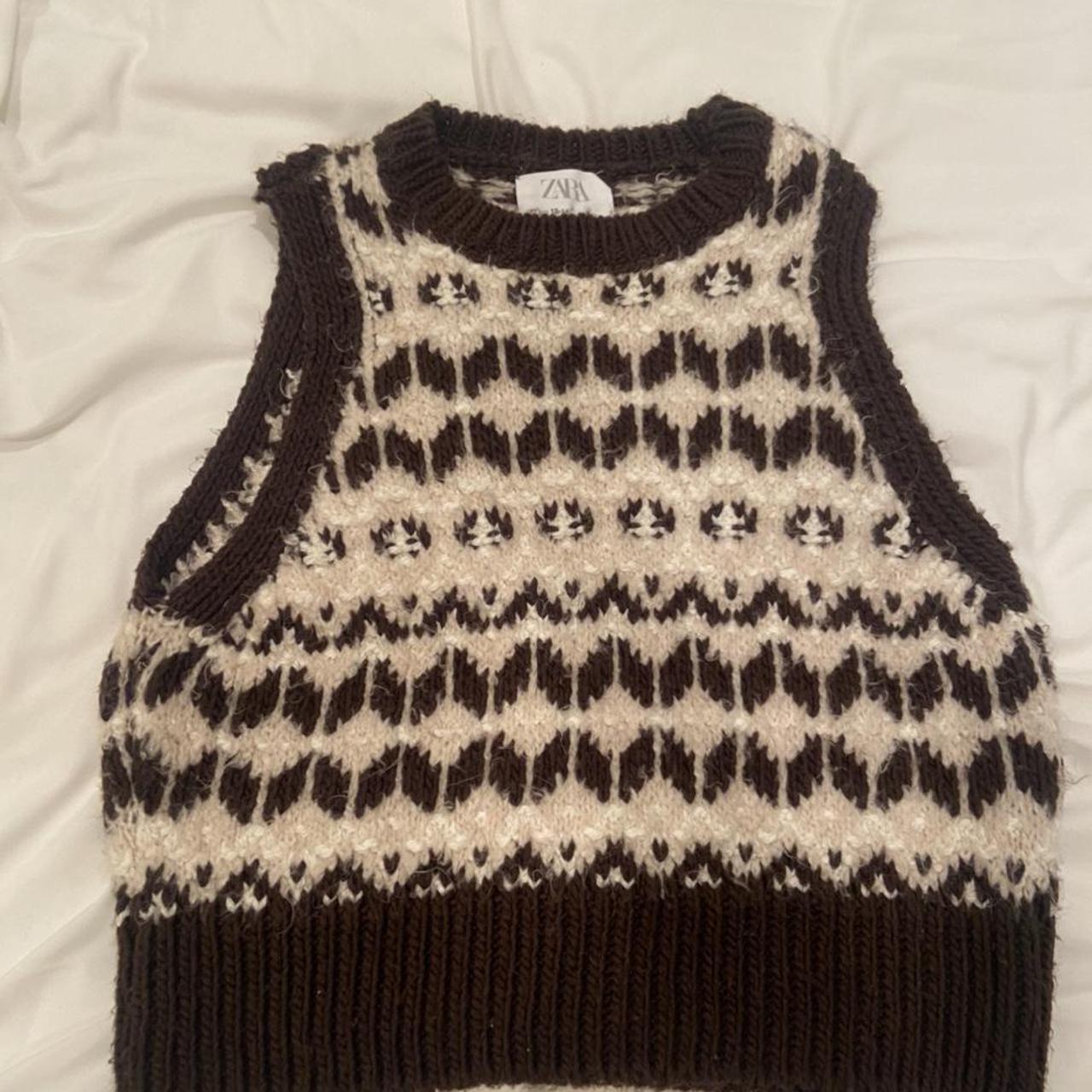 Zara Brown & Cream Sweater Vest Technically Zara... Depop