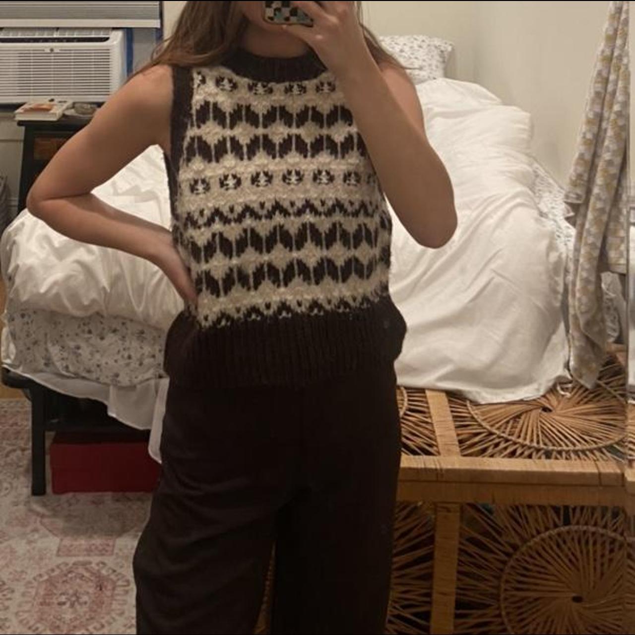 Zara Brown & Cream Sweater Vest Technically Zara... Depop