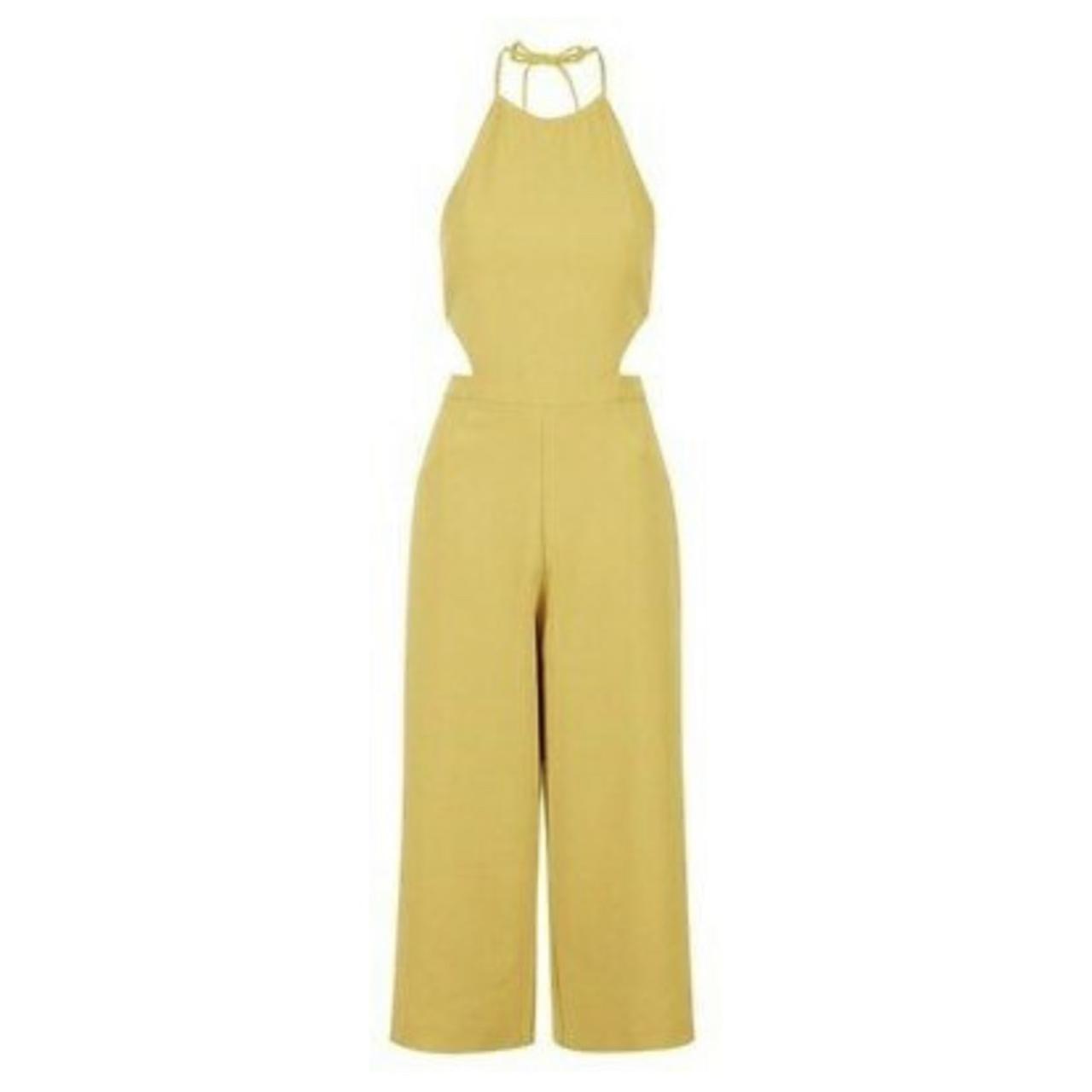 Topshop mustard cut out jumpsuit alter neck