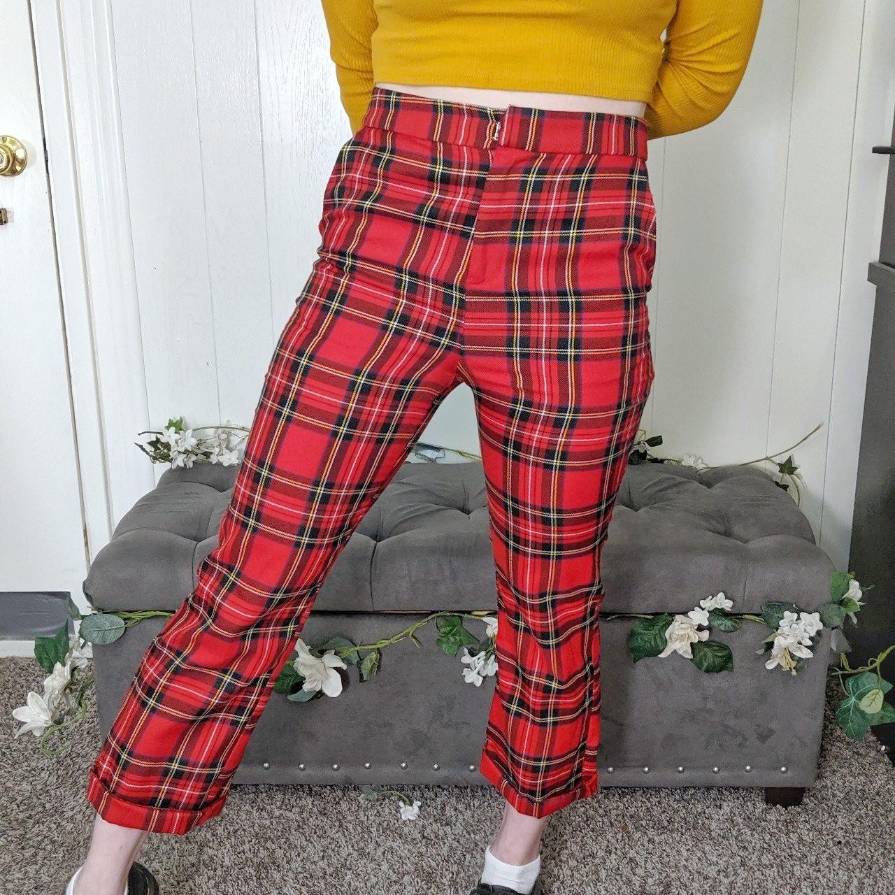 blue and red plaid pants